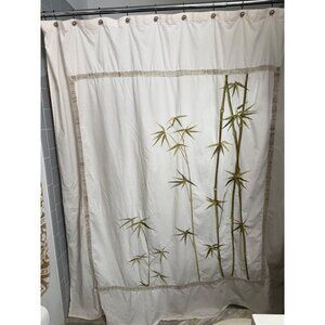Vtg Embroidered Bamboo Cotton Linen Shower Curtain Bathroom Decor Tropical ARB&B